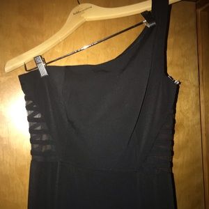 Floor length black David’s bridal gown